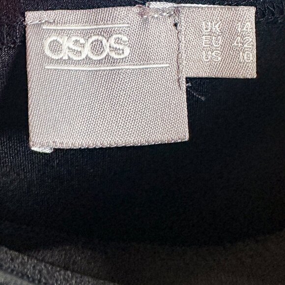 ASOS Size 10 Black Ruched 80's Long Sleeve Bardot Mini Off Shoulder Party Dress - Picture 2 of 5